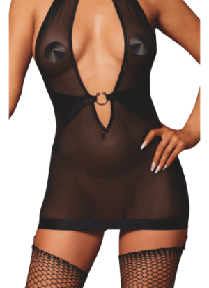 Nuisette avec porte jarretelles et fouet - DG13704BLK